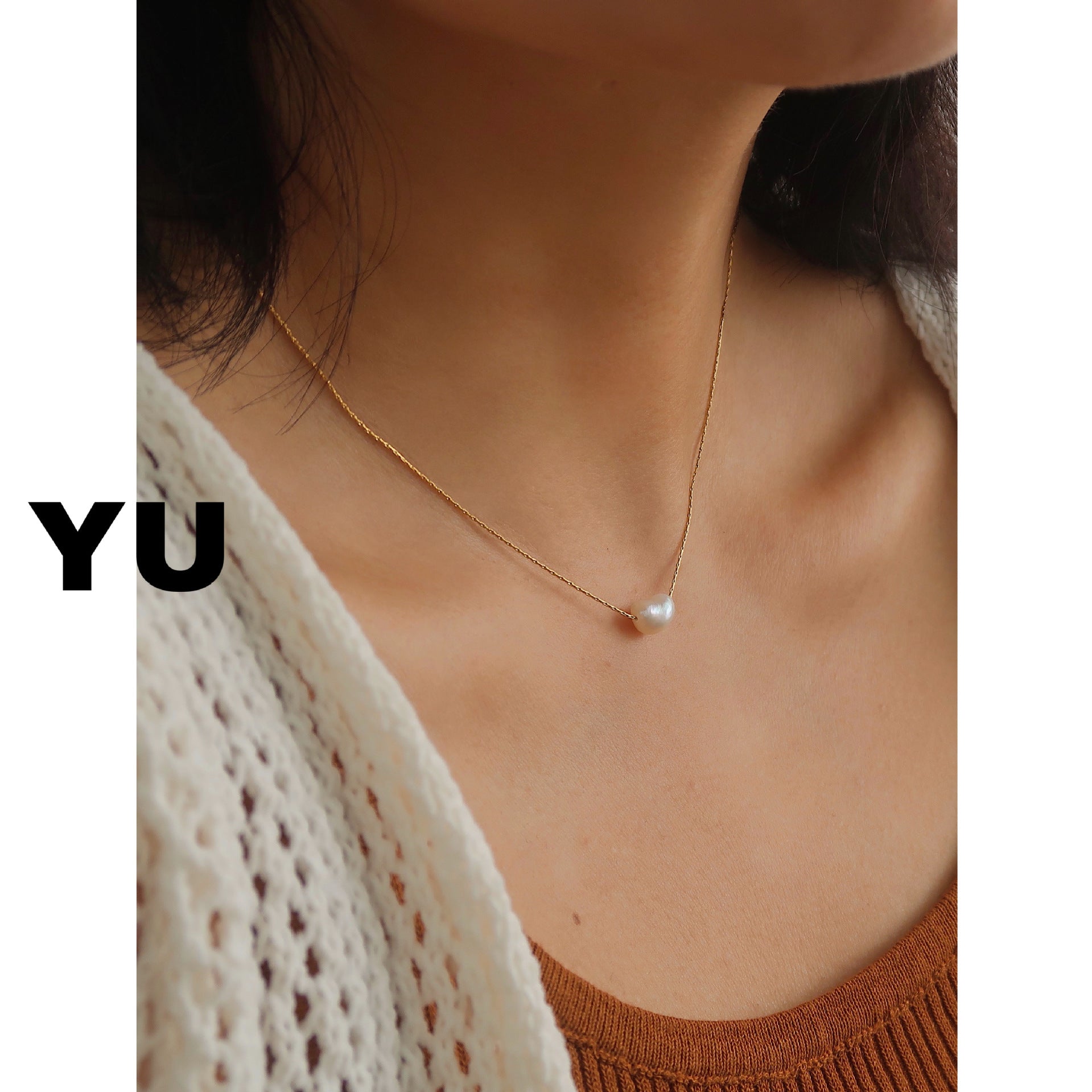 Wholesale Irregular Shaped Pearl Titanium Steel Necklace